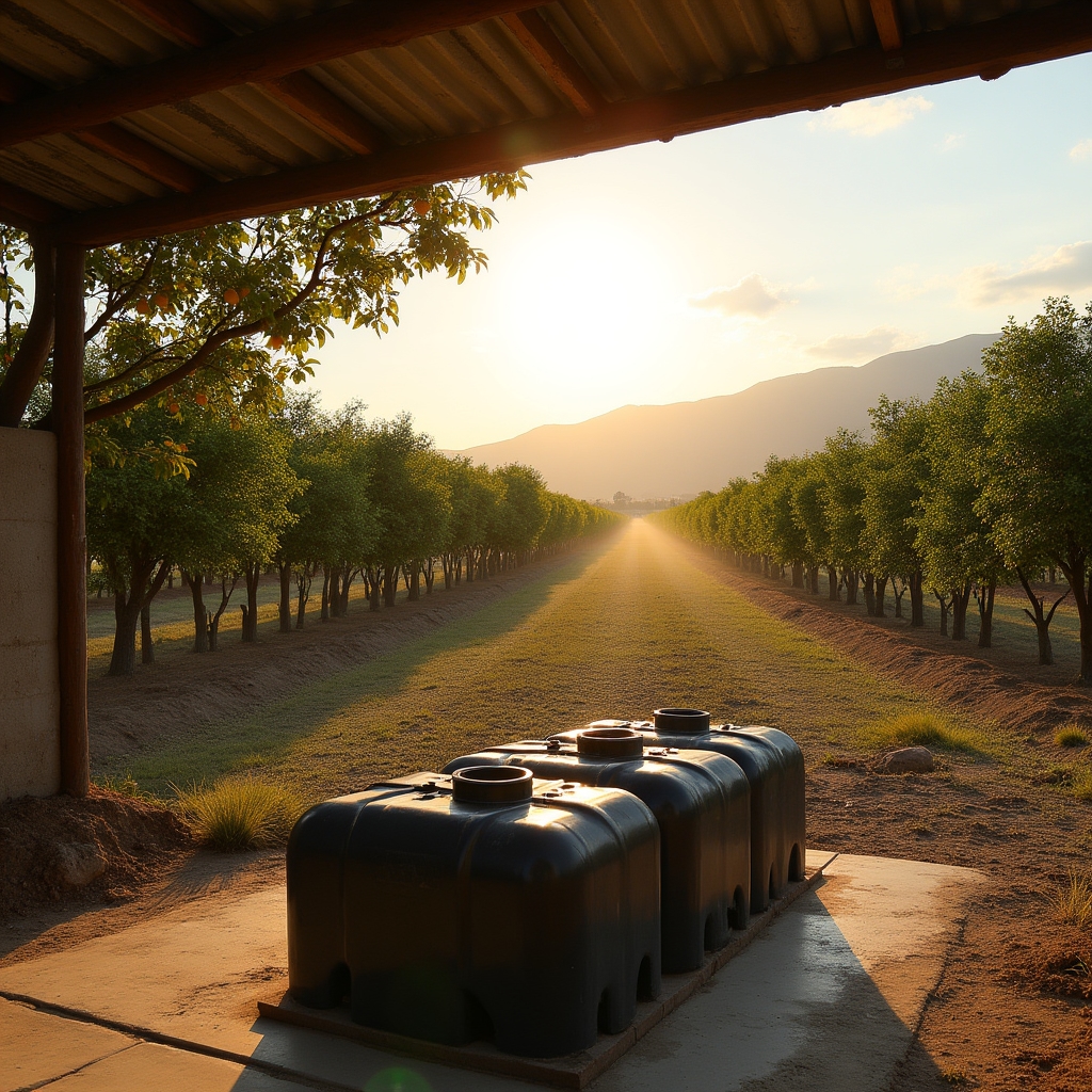 Finca en un valle templado de Tucumán con un biodigestor instalado junto a un cultivo de cítricos